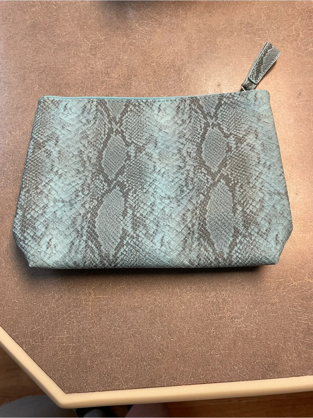 Snake-Print Cosmetic Pouch - Teal